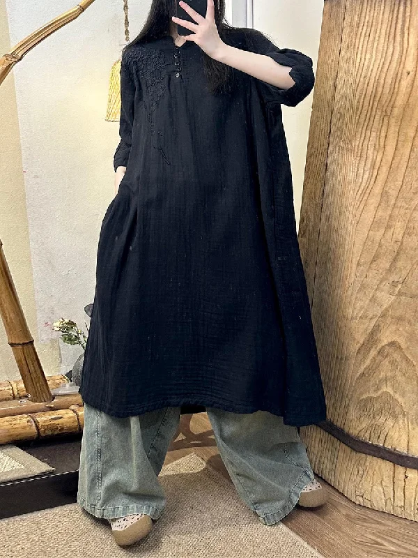 Exclusive Savings Women Summer Vintage Embroidery Solid Ramie Dress TY1018