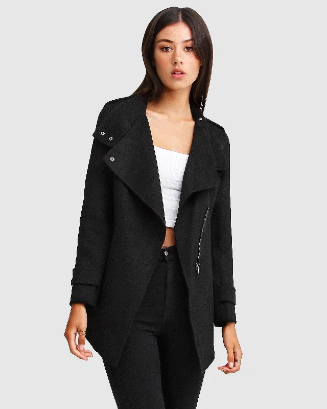 Limited Availability Bad Girl Wool Blend Moto Coat - Black