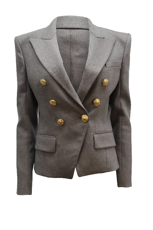 Overstock Balmain Fitted Double Breasted Blazer in Grey Wool