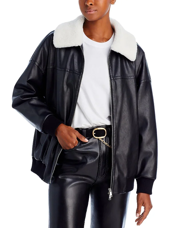 Amazing Deals Benson Womens Faux Fur Trim Heavy Bomber Jacket