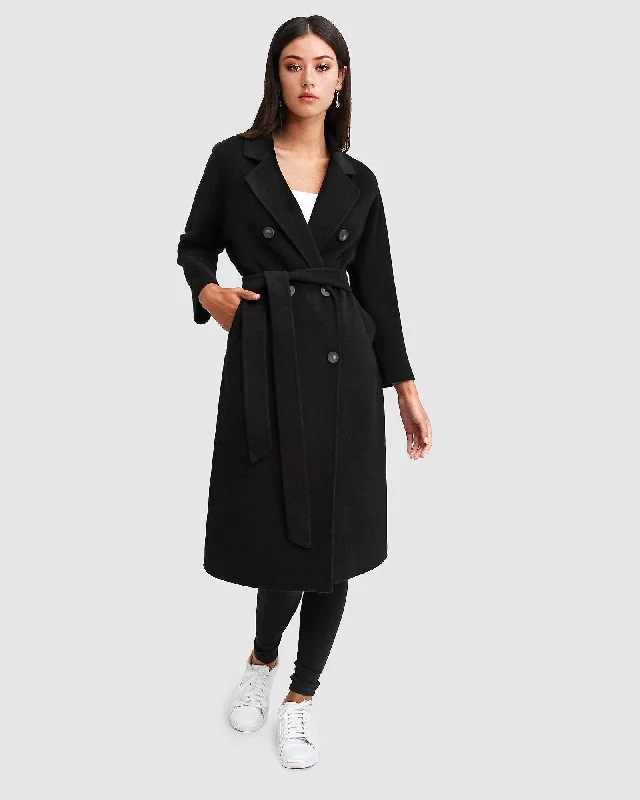 Quick Sale Black Boss Girl Double-Breasted Wool Coat