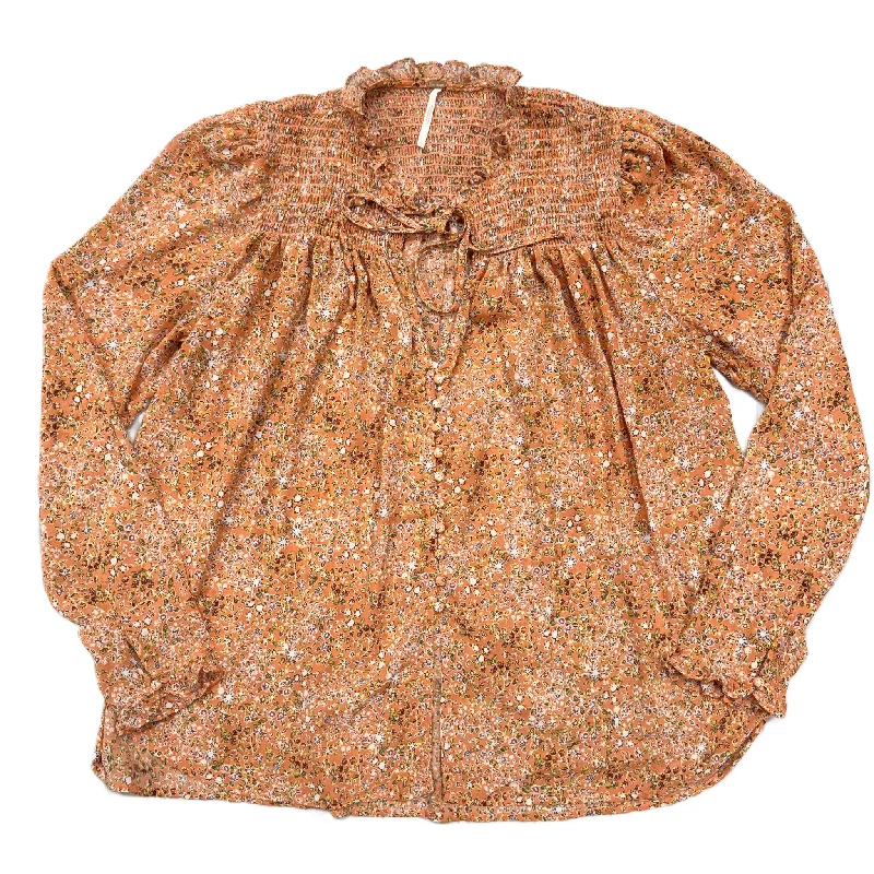 Take Advantage Blouse Long Sleeve By Free People In Orange & White, Size: L