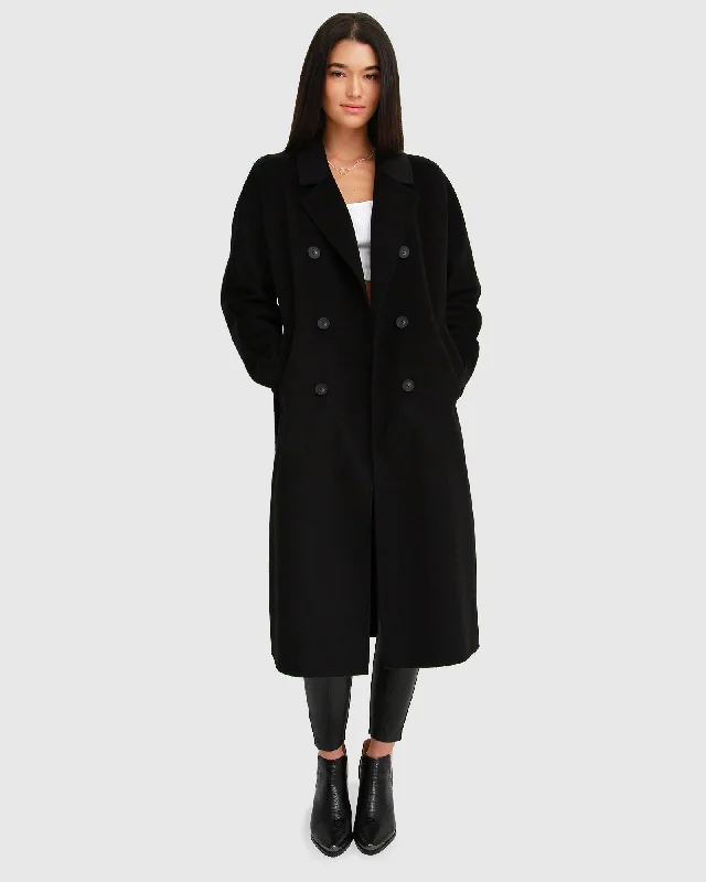 Discount Deals Boss Girl Double-Breasted Lined Wool Coat - Black