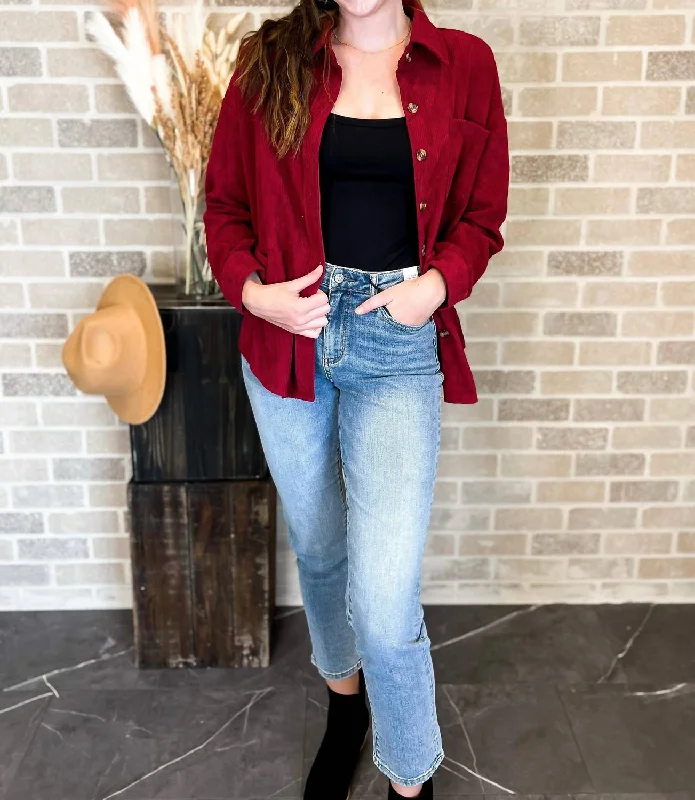 Can't Be Beat Brynlee Corduroy Shacket In Burgundy