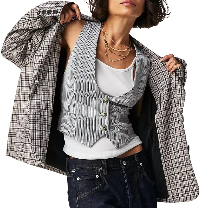 Midnight Sale Cali Plaid Blazer In Dust Combo