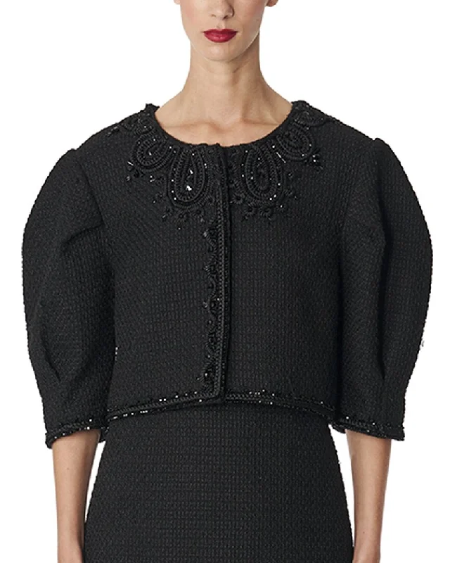 Discount Deals Carolina Herrera Embellished Puff Sleeve Cropped Jacket