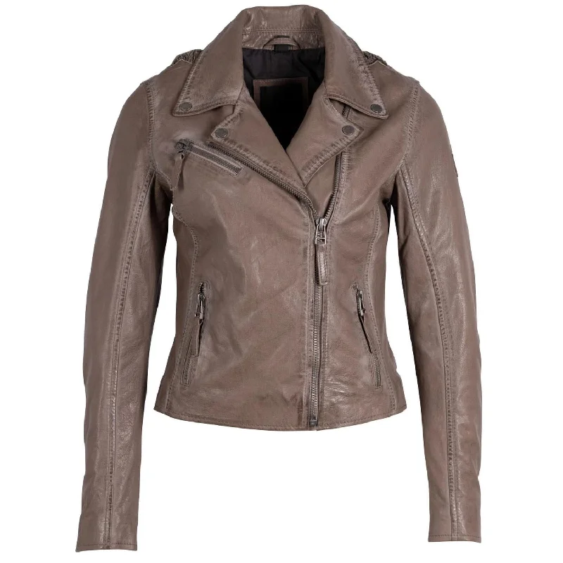 Grand Opening Sale Christy Star Detail Leather Jacket In Cozy Taupe