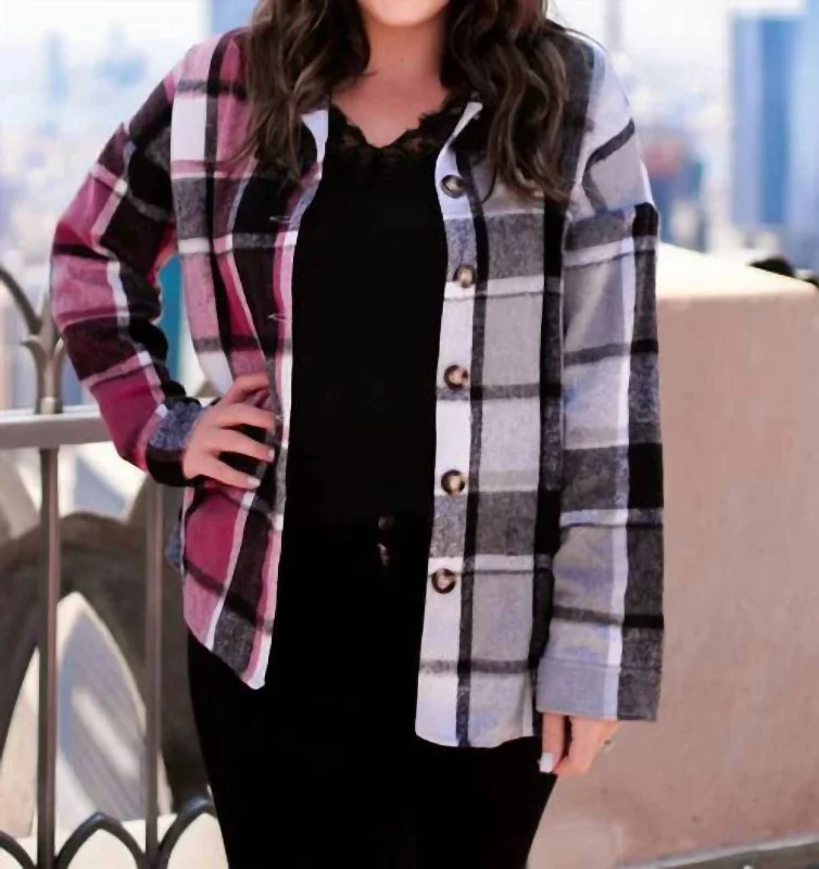 Best Deals Colorblock Shacket In Gaitlinburg Pink & Black