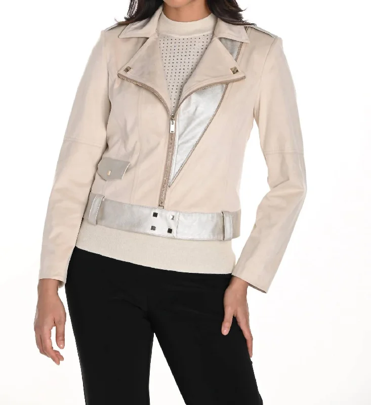 Anniversary Sale Faux Suede Moto Jacket In Beige