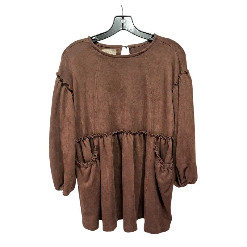 Savings Event Faux Suede Top Long Sleeve By Chelsea And Violet In Brown, Size: L