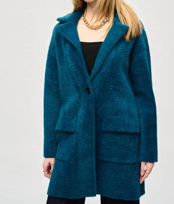 Price Meltdown Feather Yarn Sweater Coat In Twilight