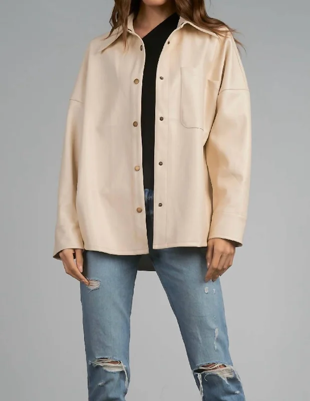 Act Fast Frost Faux Leather Shacket In Beige