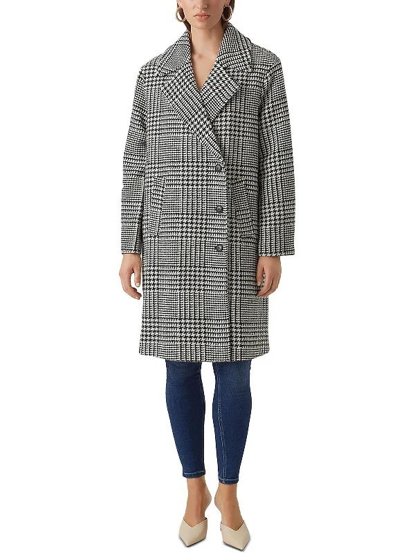 Super Deal Hanna Womens Houndstooth Long Walker Coat