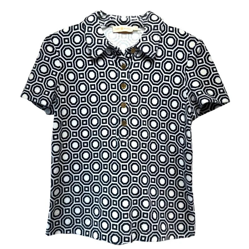 Holiday Sale Heavy French Terry Polo Shirt Designer By Tory Burch In Geometric Pattern, Size: S