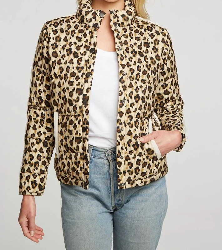 Daily Deals Heirloom Wovens Quilted Cropped Mock Neck Puffer Jacket In Bobcat Print