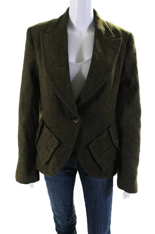 Act Fast KaufmanFranco Womens Peak Lapel Woven Blazer Jacket Dark Green Brown
