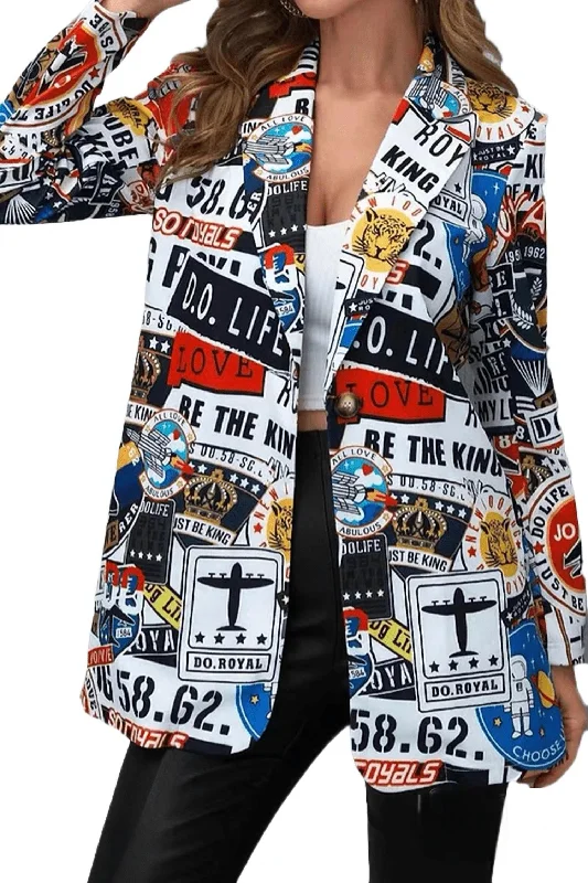 Clearance Items Kendall Jet Setter Blazer In White Multi Print