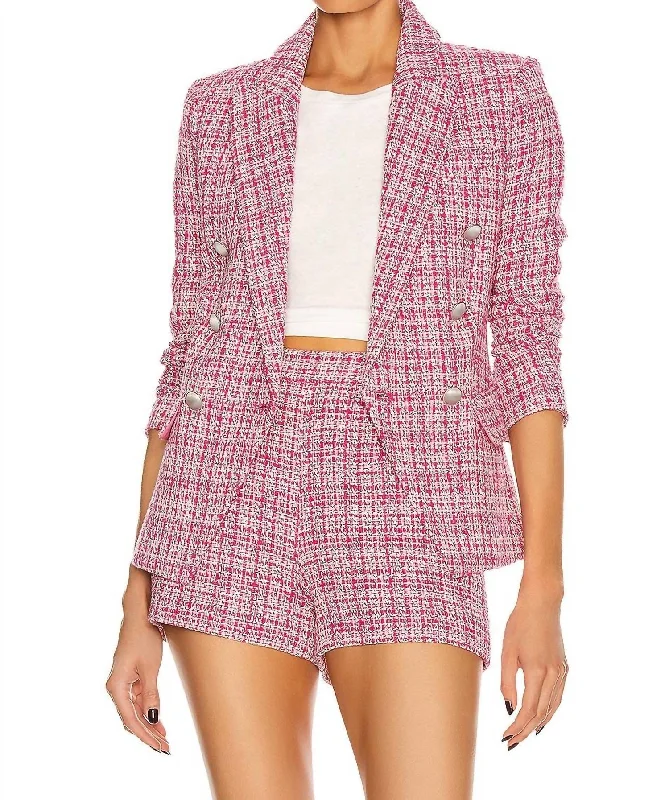 Weekend Deal Kenzie Tweed Double-Breasted Blazer And Shorts Set In Pink