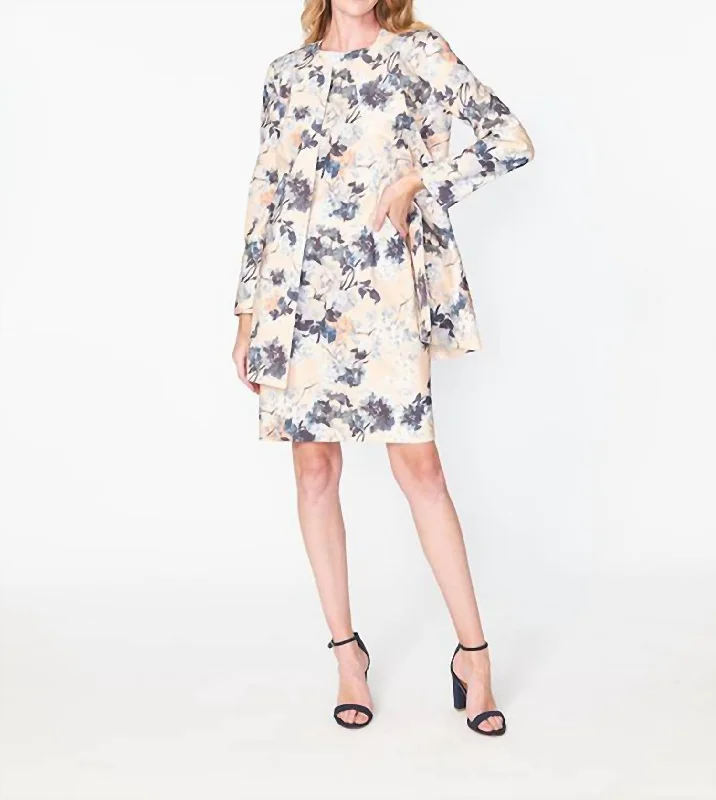 Final Markdown Long Sleeve Coat In Navy Floral
