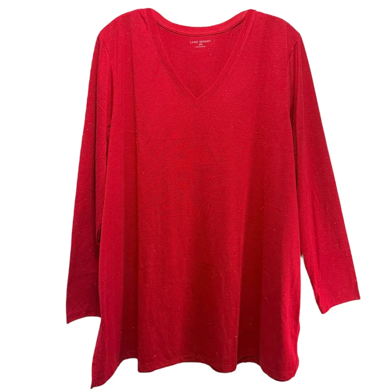 Year-End Clearance Long-Sleeve V-Neck Tunic Tee By Lane Bryant In Red, Size: 1X