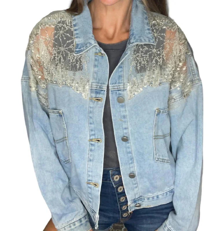 Weekend Flash Sale Mesh Denim Jacket In Blue