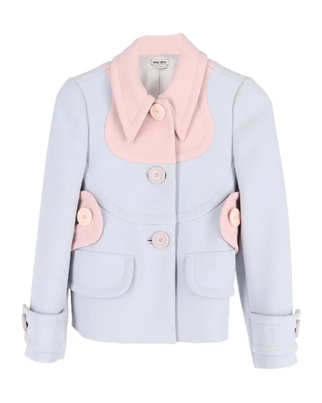 Lowest Price Miu Miu Two-Tone Blazer Jacket in Pastel Blue Cotton Wool
