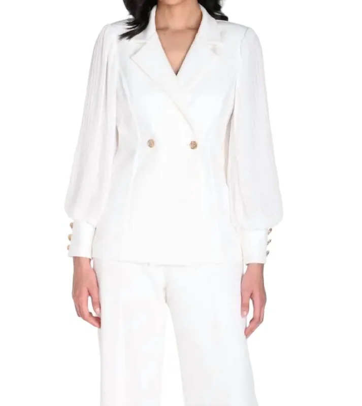 Stock Clearance Notched Collar Double-Breasted Blazer In Off White