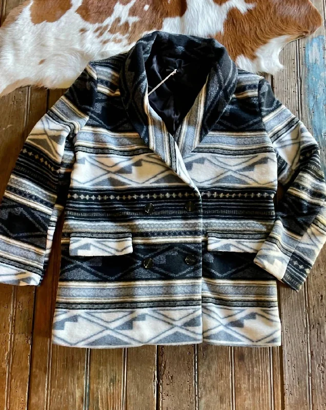 Can't Miss Orovada Double Breasted Coat In Cream, Light Blue, Navy And Tan