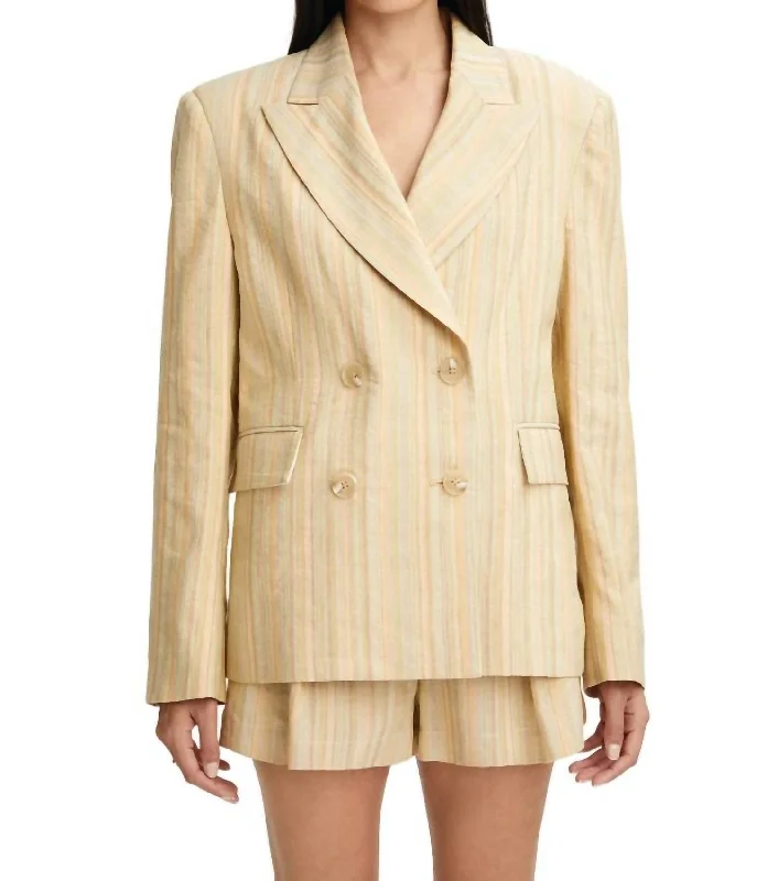 Act Now Oversized Double-Breasted Blazer In Avocado Stripe