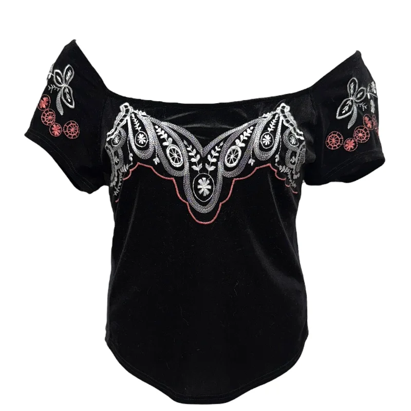 Doorbuster Deal Party Train Embroidered Velvet Top By Free People In Black, Size: L