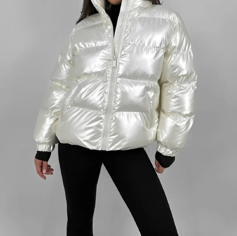 Markdown Madness Pearl Sheen Puffer Coat In Ivory