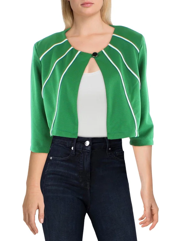 Price Break Petites Womens Cropped Piping Bolero