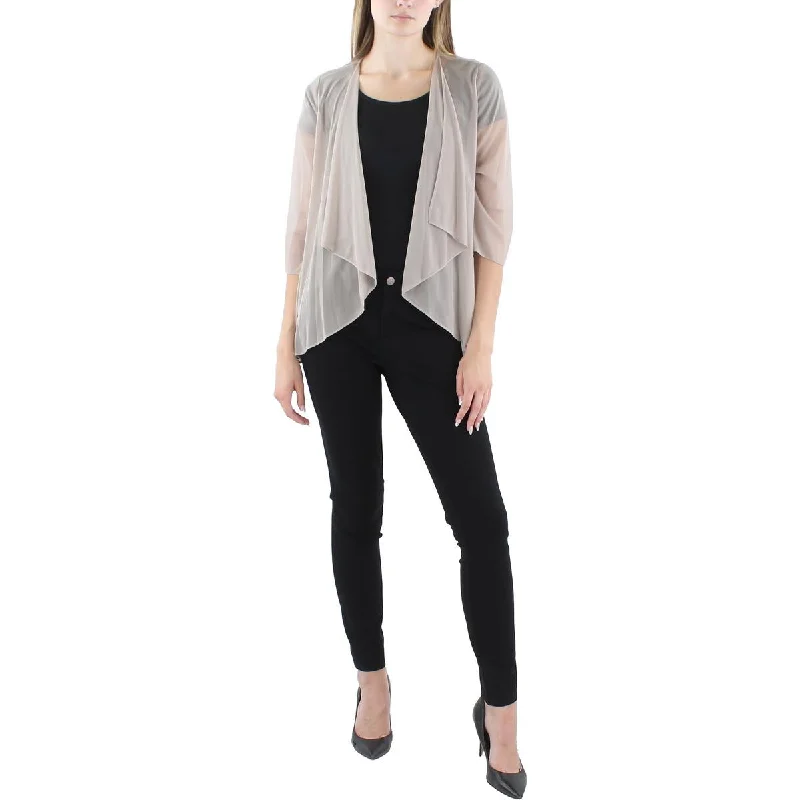 Petites Womens Mesh Sheer Duster Blazer