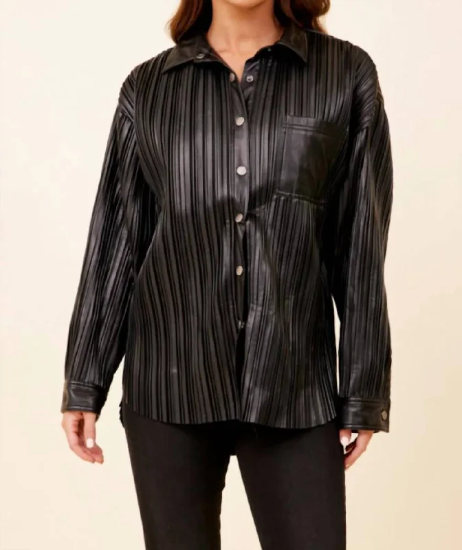 Crazy Savings Pleated Faux Leather Jacket In Black