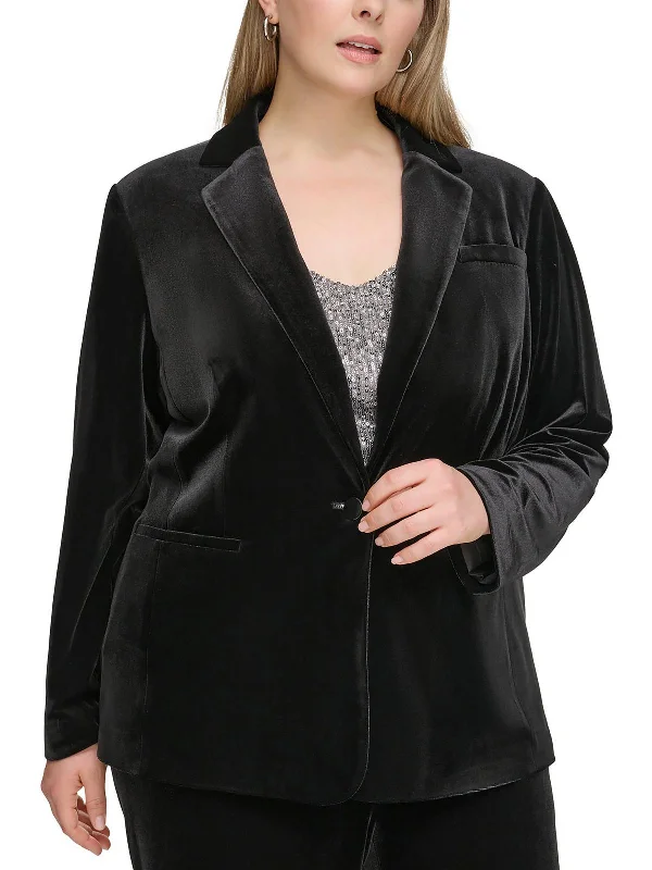 Today's Special Plus Womens Collar Velvet One-Button Blazer