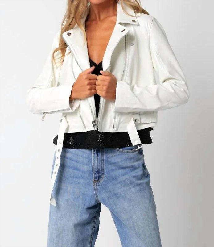 Pu Leather Moto Jacket In White