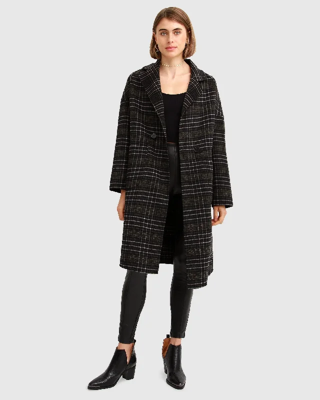 Hot Deal Publisher Double-Breasted Wool Blend Coat - Black Plaid
