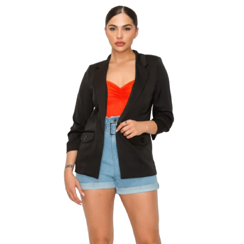 Final Markdown Ruched Sleeves Solid Blazer