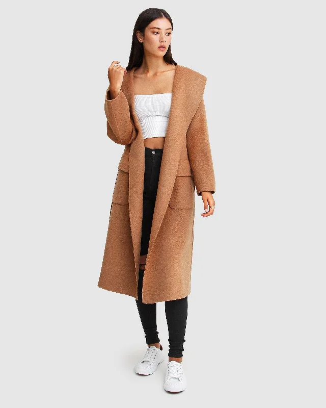 Extra Savings Runaway Wool Blend Robe Coat - Dark Camel