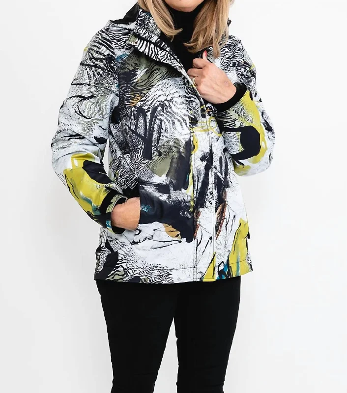 Value Deals Safari Escape Soft Shell Laminated Abstract Art Coat In Black Multi