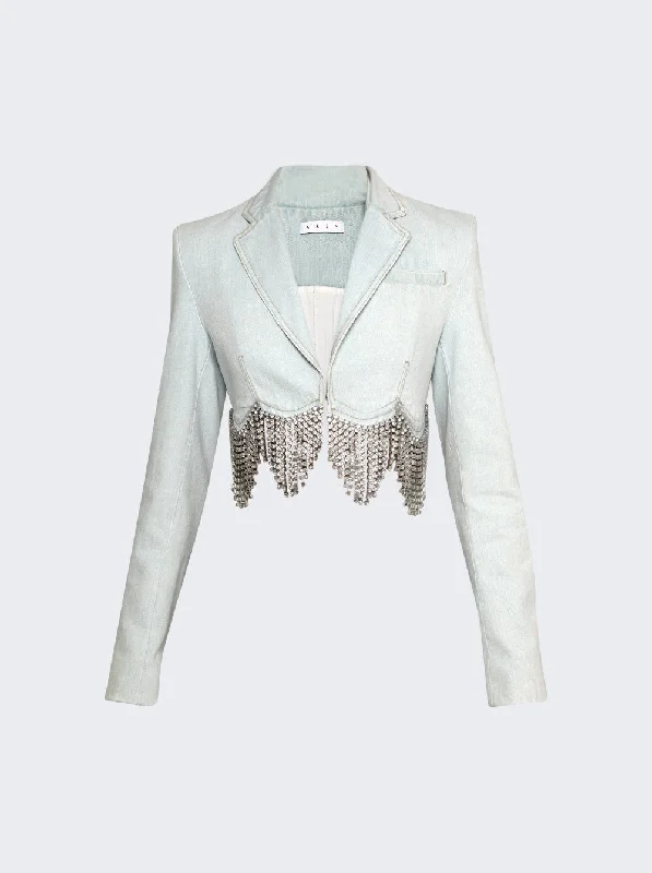 The Best Prices Scalloped Crystal Cropped Denim Jacket