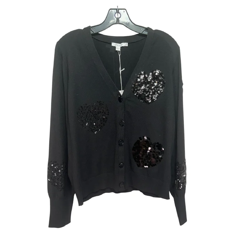 Grand Opening Sale Sequin Heart Sweater Cardigan By Chicos In Black, Size: L