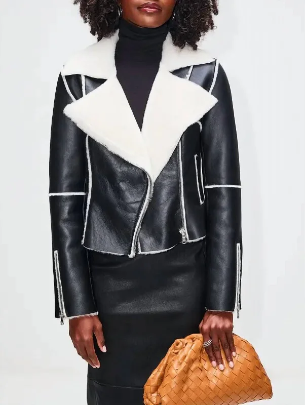 Super Sale Shearling Biker Jacket In Black/ivory