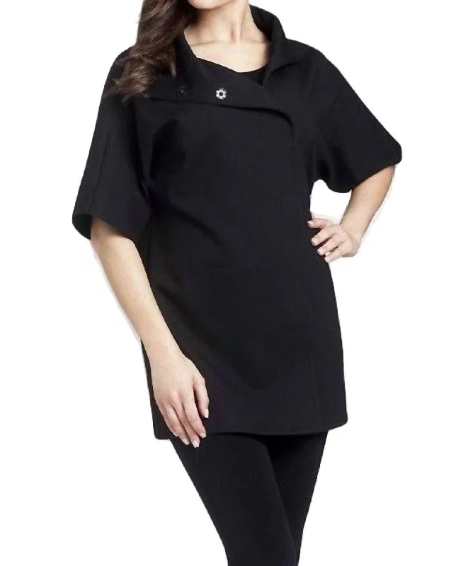 Discount Mania Side Zip Short Sleeve Coat In Black