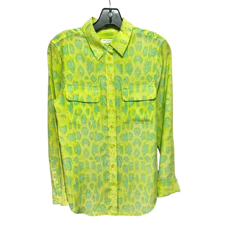 Can't Miss Silk Top Long Sleeve By Equipment In Blue & Green, Size: Xs