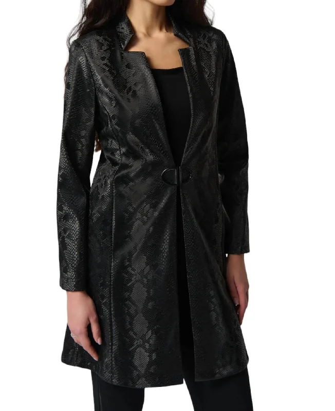 Take Advantage Snakeskin Button-Up Coat In Black