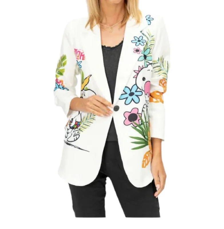 Limited Time Offer Snoopy In Hawaii Printed Blazer In White