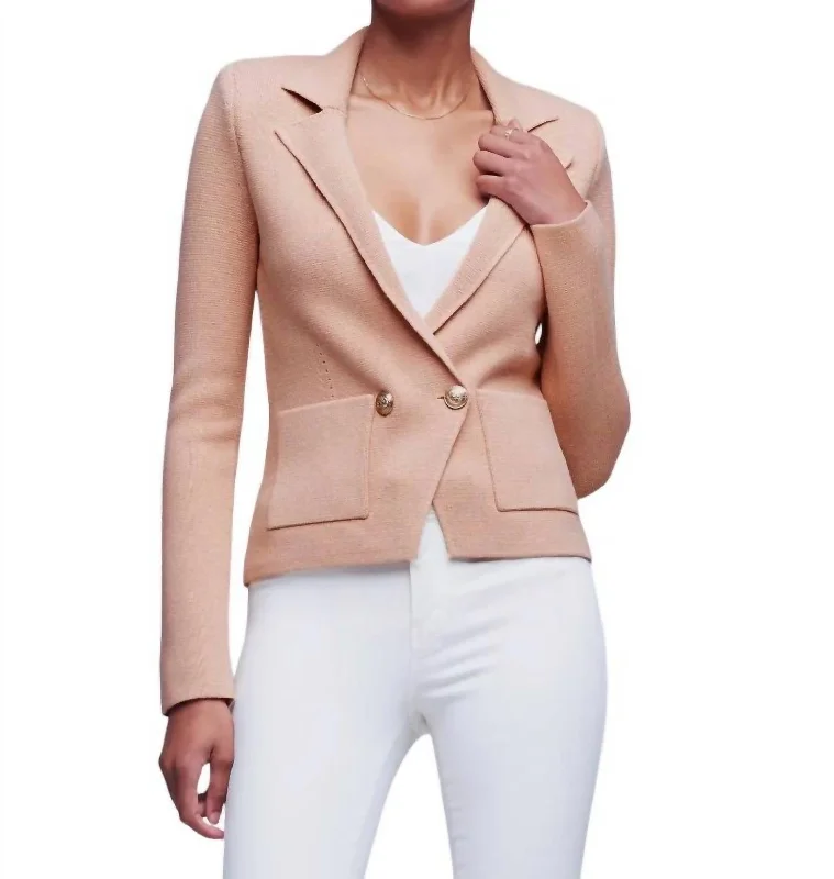 Take Advantage Sofia Knit Blazer In Neutral Pink