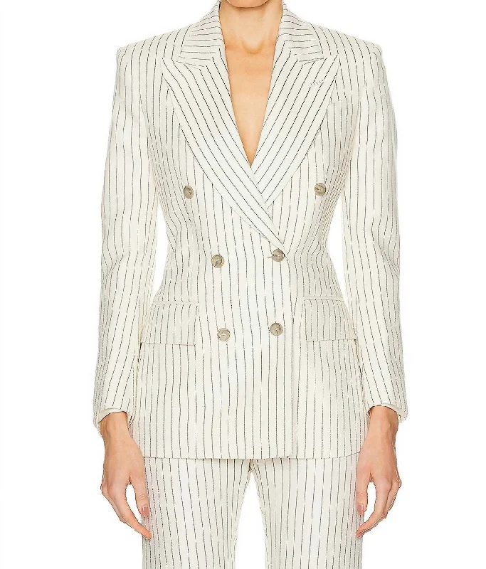 Special Price Striped Double Breasted Jacket In Ecru/black