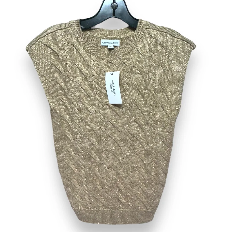 Instant Discount Sweater By Calvin Klein In Gold, Size: Xs